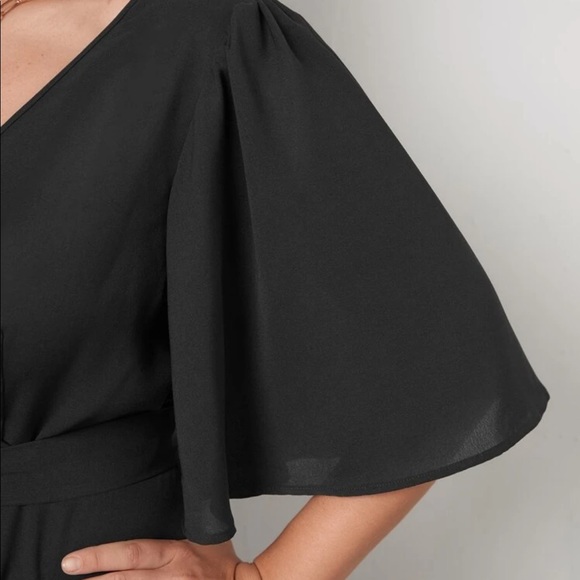 Last one Plus size belted butterfly sleeve dress burgundy - Picture 7 of 16